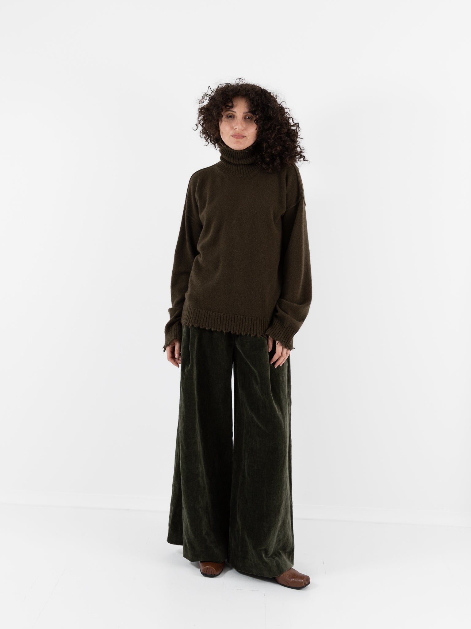 Uma Wang High Neck Top in Army Green - UMA WANG at Worthwhile - shop SWEATER