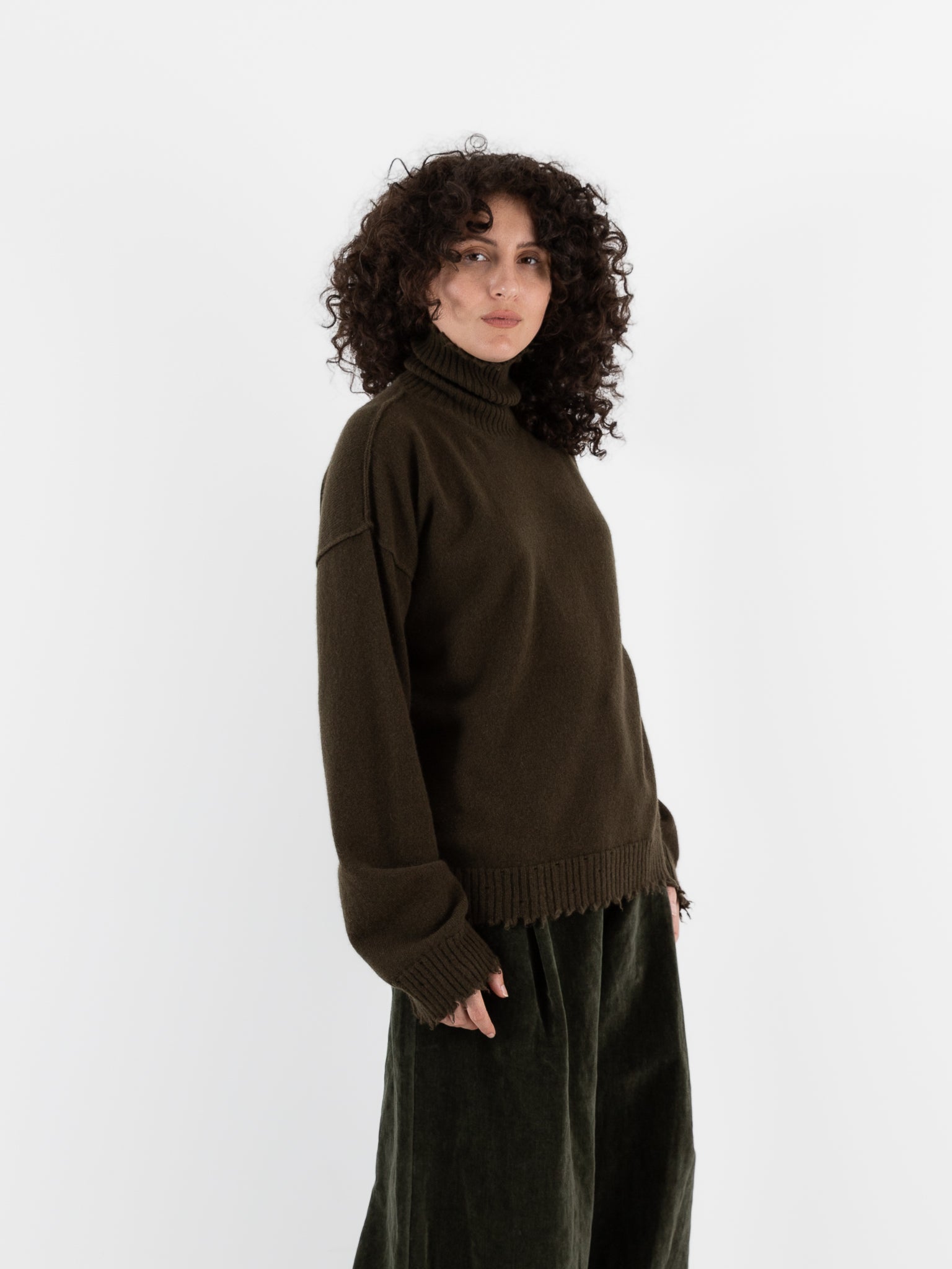 Uma Wang High Neck Top in Army Green - UMA WANG at Worthwhile - shop SWEATER
