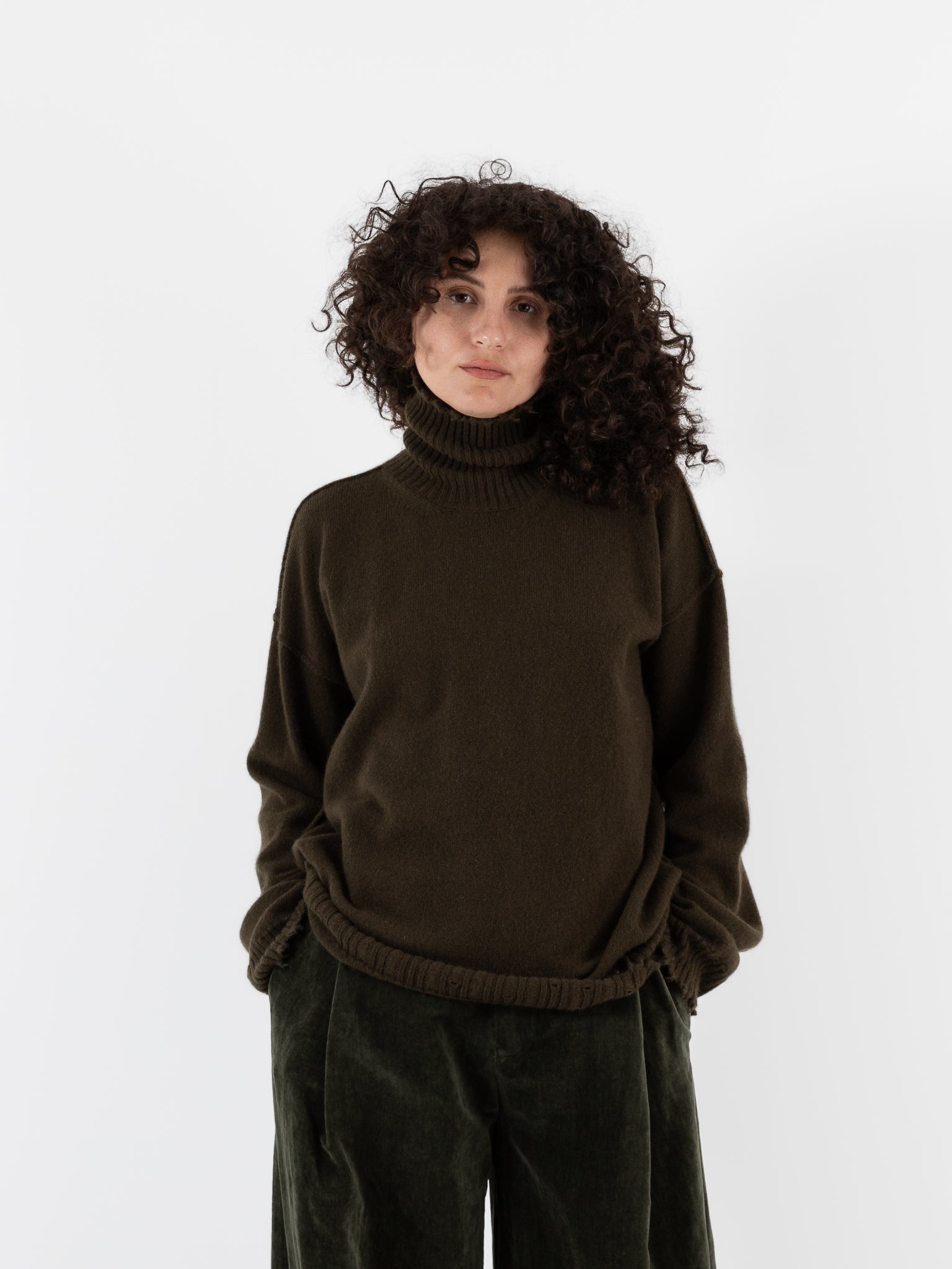 Uma Wang High Neck Top in Army Green - UMA WANG at Worthwhile - shop SWEATER