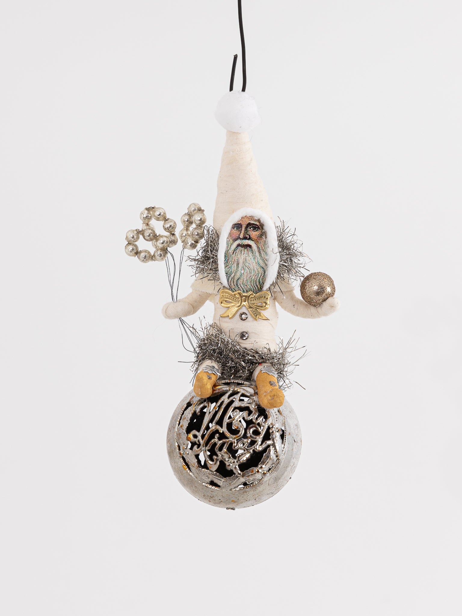 Santa on Ball Ornament in Silver - VINTAGE BY CRYSTAL at Worthwhile - shop ORNAMENT
