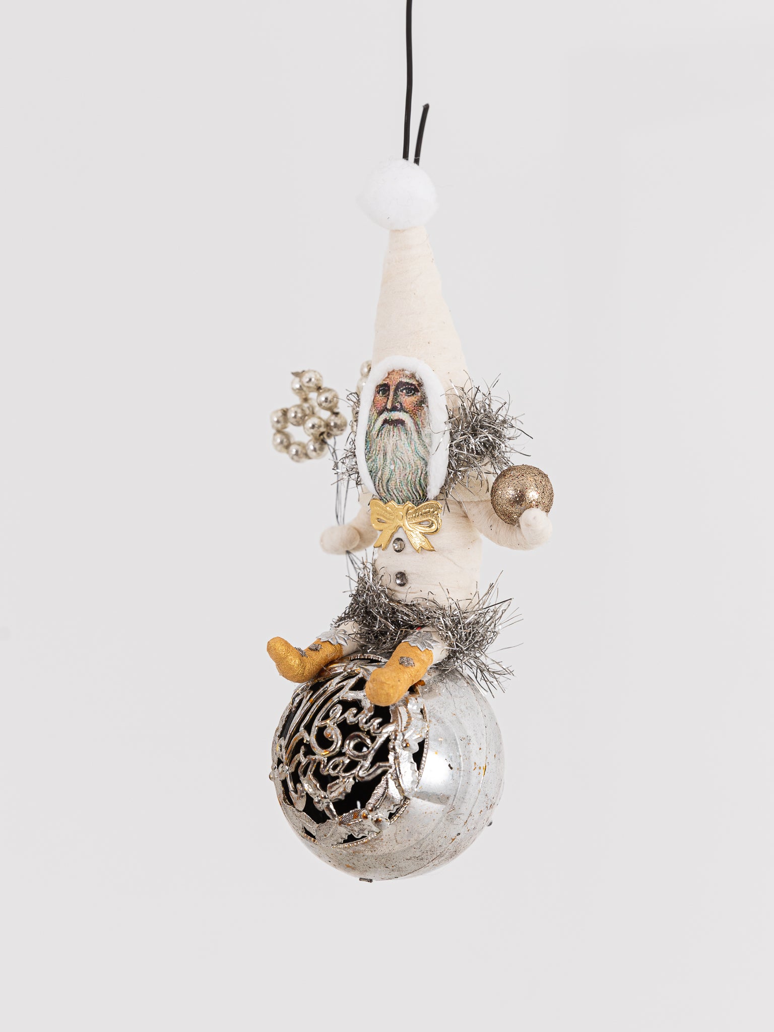 Santa on Ball Ornament in Silver - VINTAGE BY CRYSTAL at Worthwhile - shop ORNAMENT