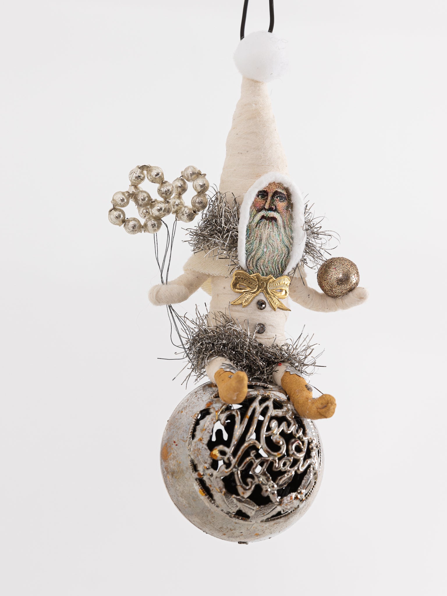 Santa on Ball Ornament in Silver - VINTAGE BY CRYSTAL at Worthwhile - shop ORNAMENT