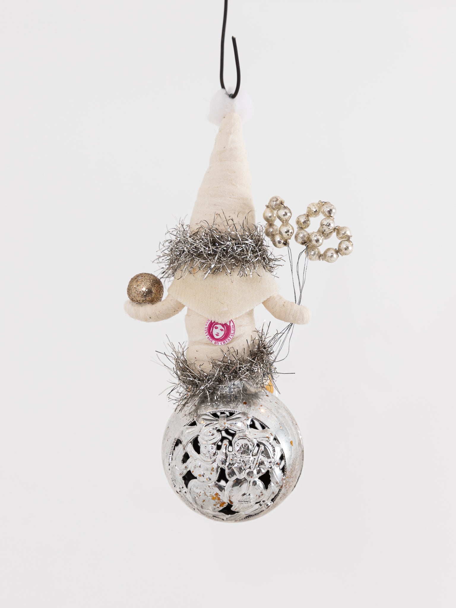 Santa on Ball Ornament in Silver - VINTAGE BY CRYSTAL at Worthwhile - shop ORNAMENT