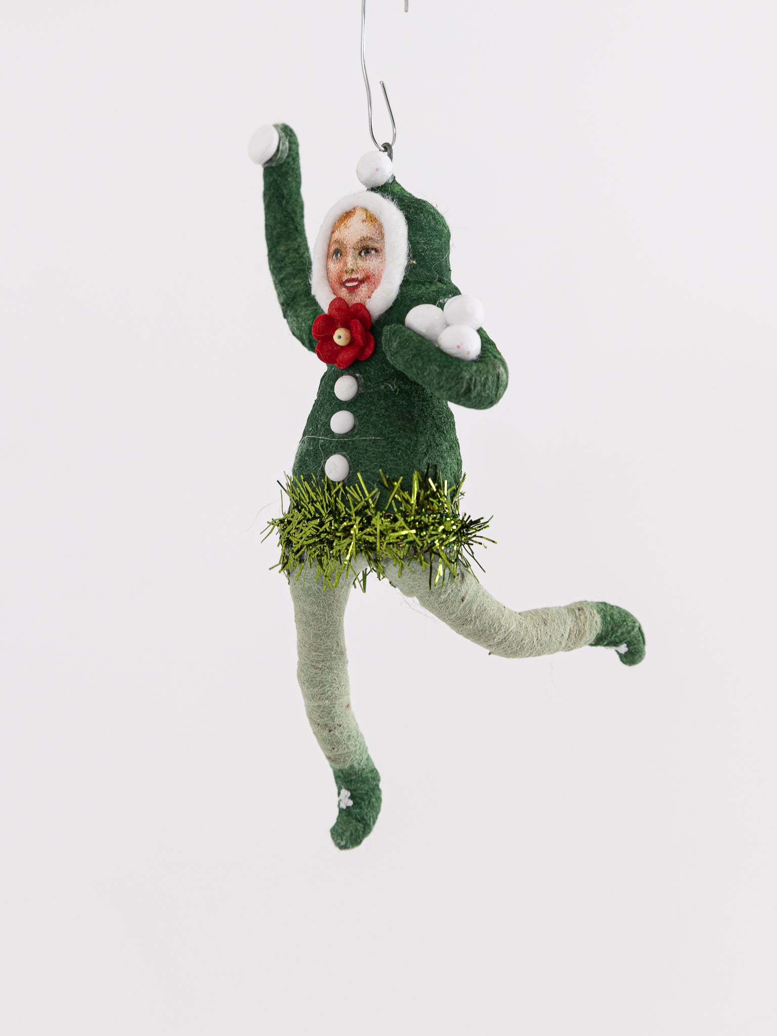 Snowball Thrower Ornament in Green - VINTAGE BY CRYSTAL at Worthwhile - shop ORNAMENT