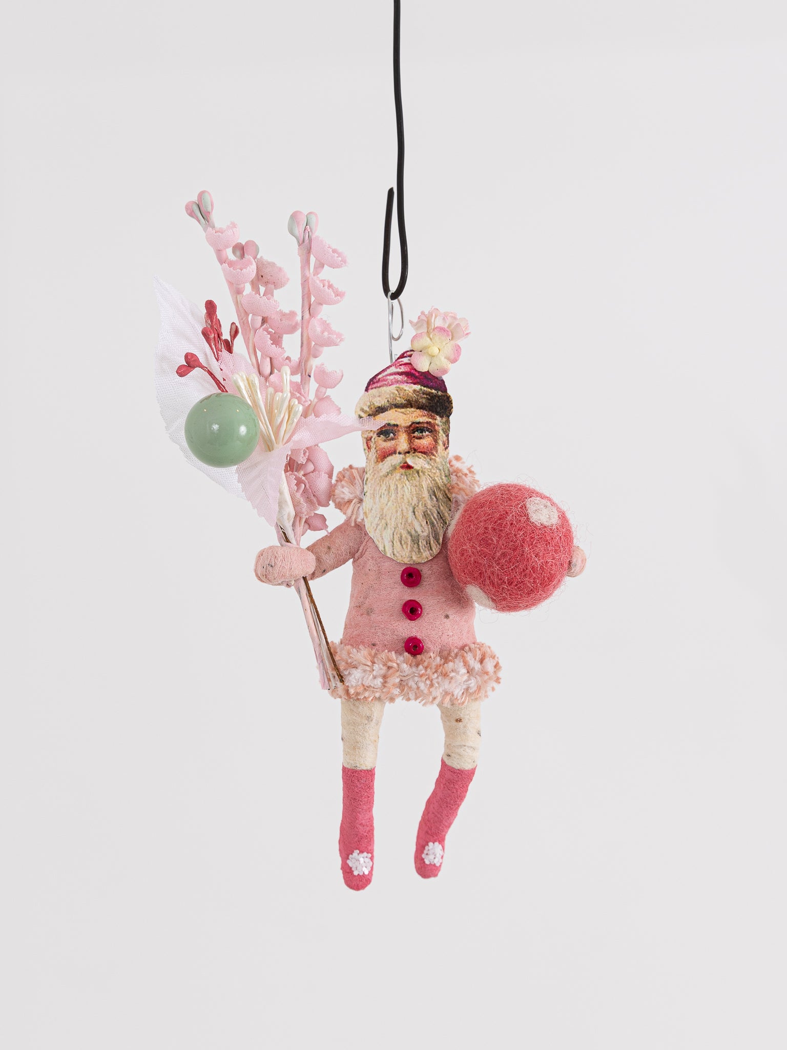 Santa with Bouquet Ornament in Pink - VINTAGE BY CRYSTAL at Worthwhile - shop ORNAMENT