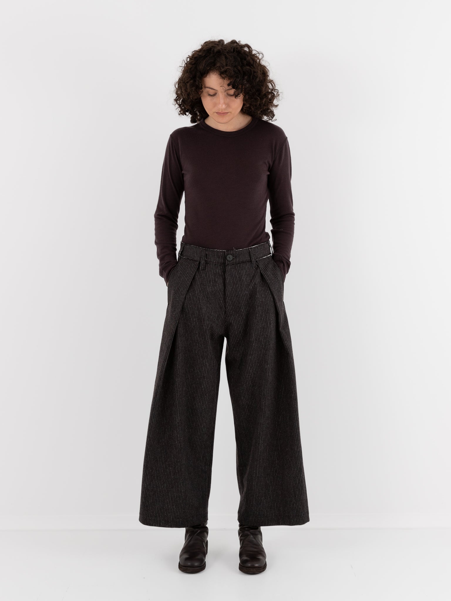 Wright + Doyle Kassel Trousers in Cacao Pinstripe - WRIGHT + DOYLE at Worthwhile - shop PANT