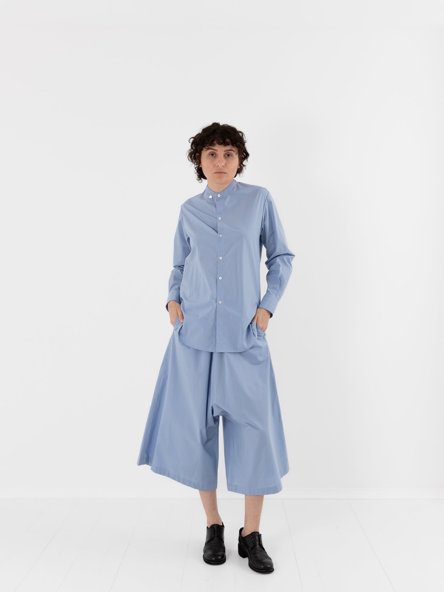 Wright + Doyle Rowden Shirt in Zenith Pinstripe - WRIGHT + DOYLE at Worthwhile - shop TOP