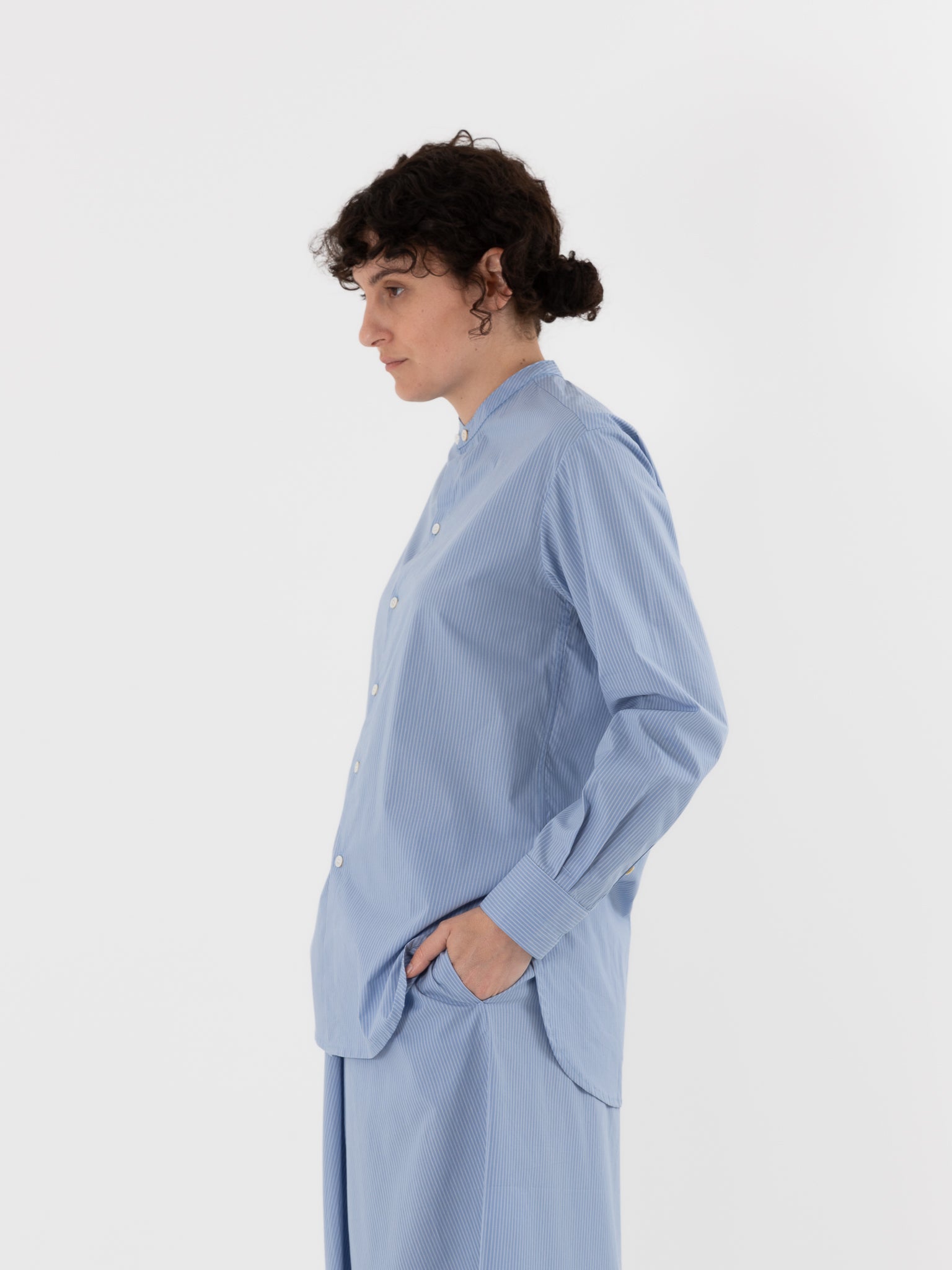 Wright + Doyle Rowden Shirt in Zenith Pinstripe - WRIGHT + DOYLE at Worthwhile - shop TOP