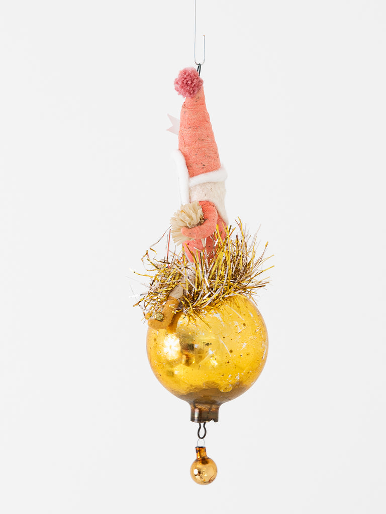 Spun Cotton Santa On Glass Ball Ornament - Worthwhile
