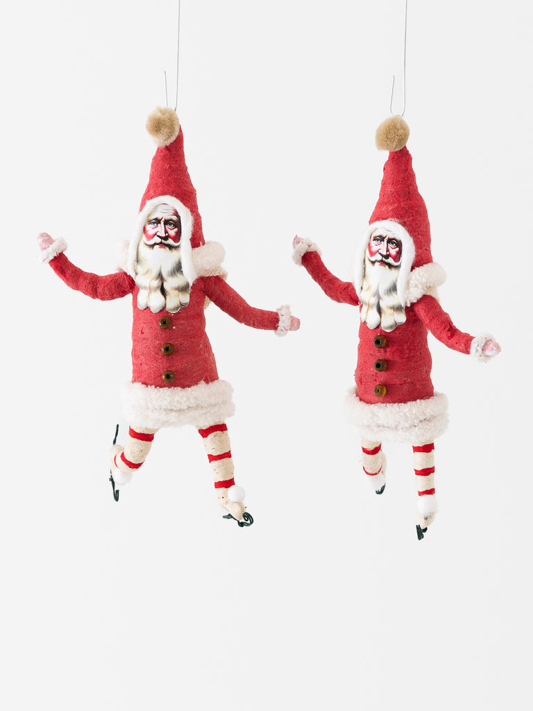 Spun Cotton Ice Skating Santa Ornament in Red - Worthwhile