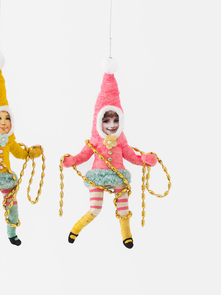 Spun Cotton Decorating Elf Ornament in Pink - Worthwhile