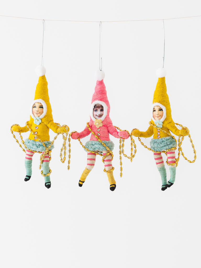 Spun Cotton Decorating Elf Ornament in Pink - Worthwhile