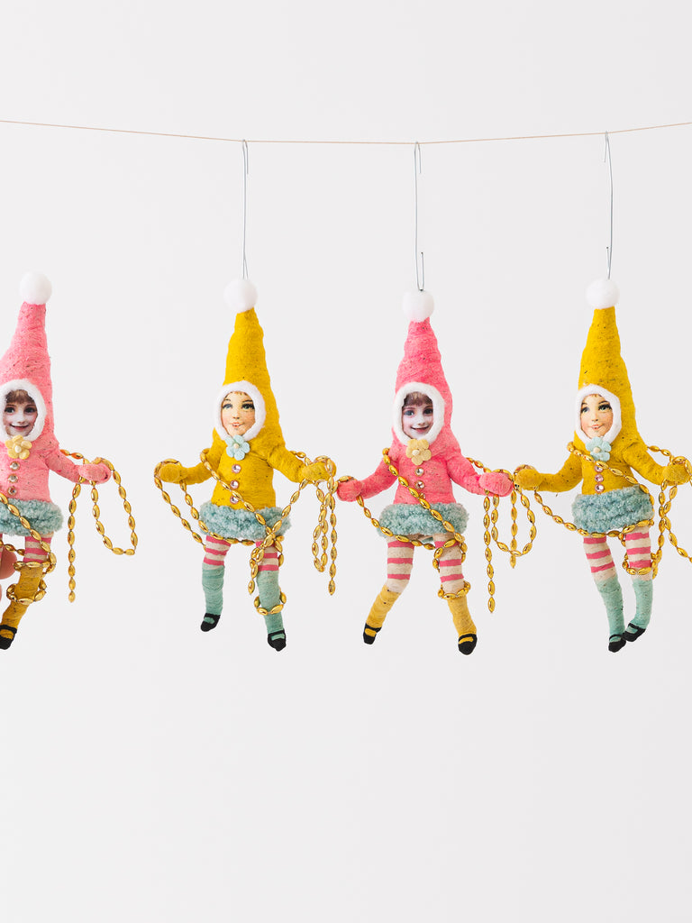 Spun Cotton Decorating Elf Ornament in Pink - Worthwhile