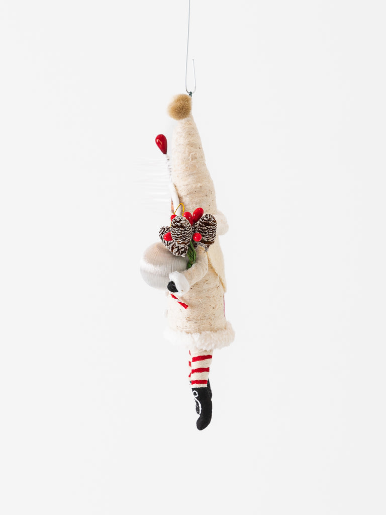 Spun Cotton Santa with Goose Feather Ornament in White - Worthwhile