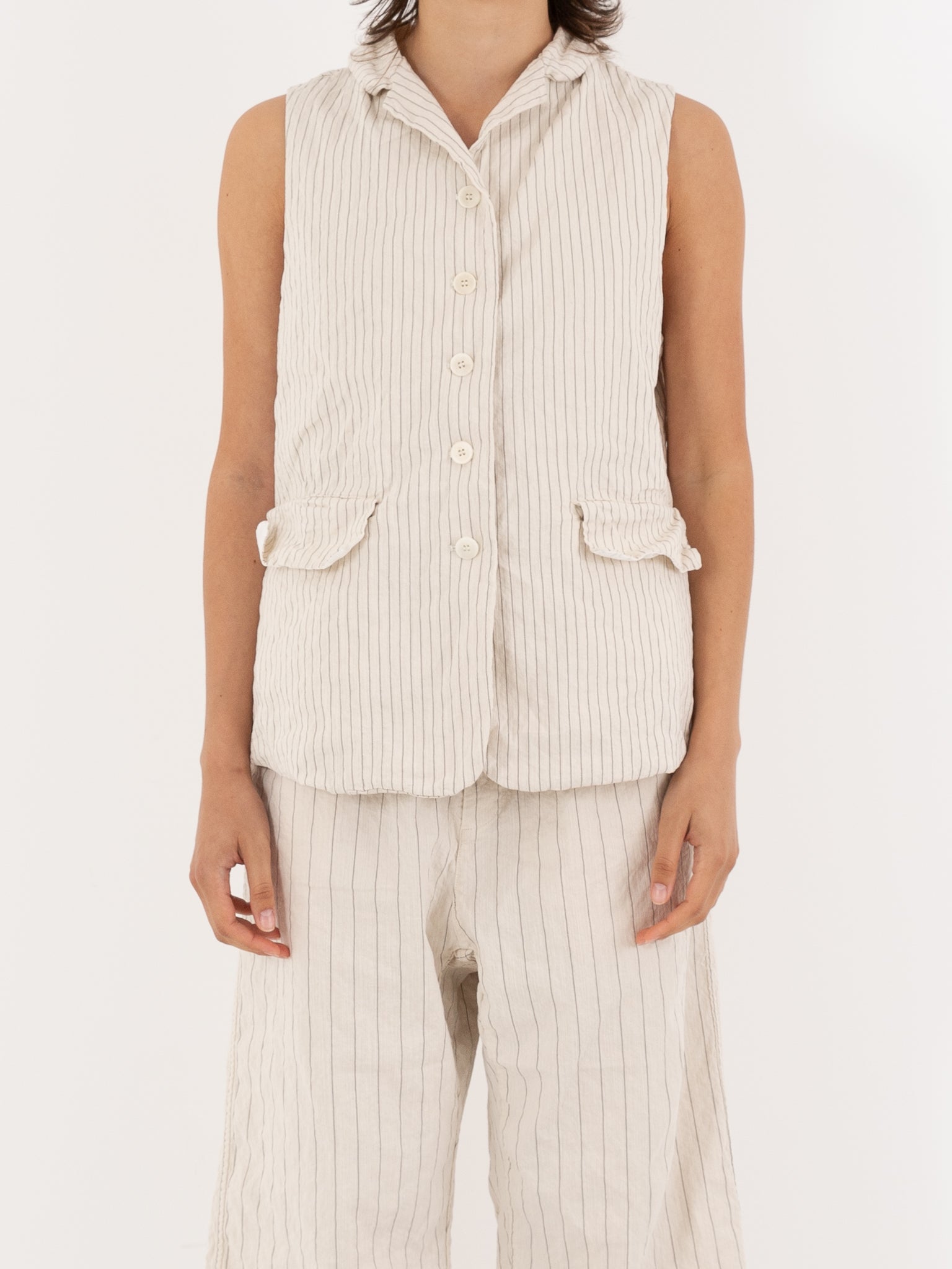 Album Di Famiglia Sleeveless Blazer, Natural Pinstripe