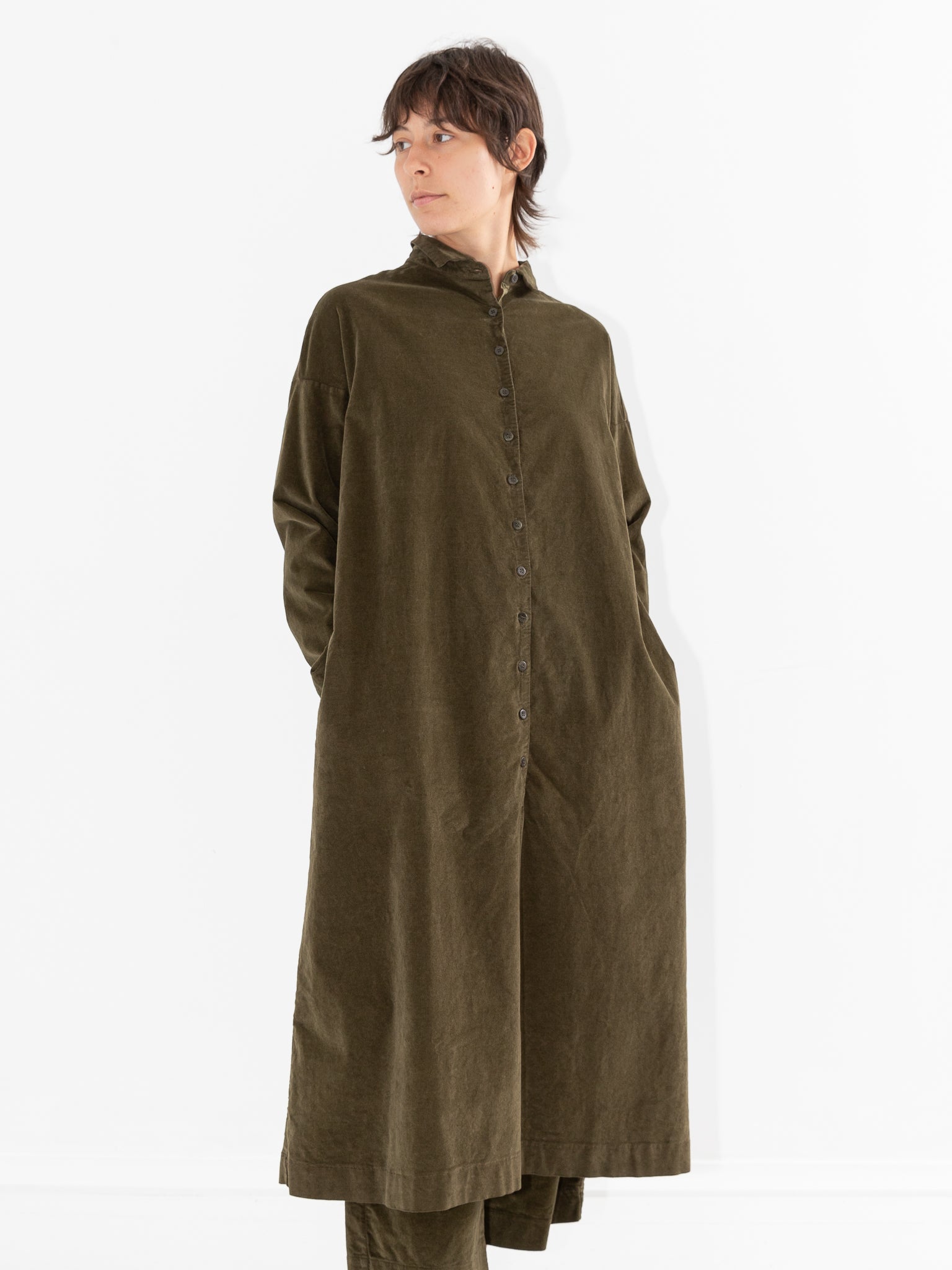 Album Di Famiglia Velvet Collar Dress, Olive