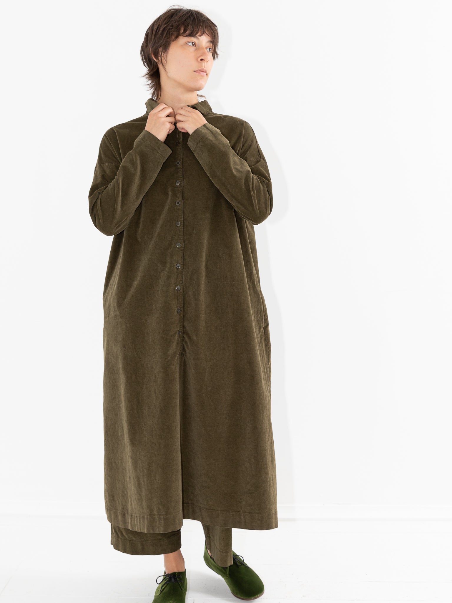 Album Di Famiglia Velvet Collar Dress, Olive