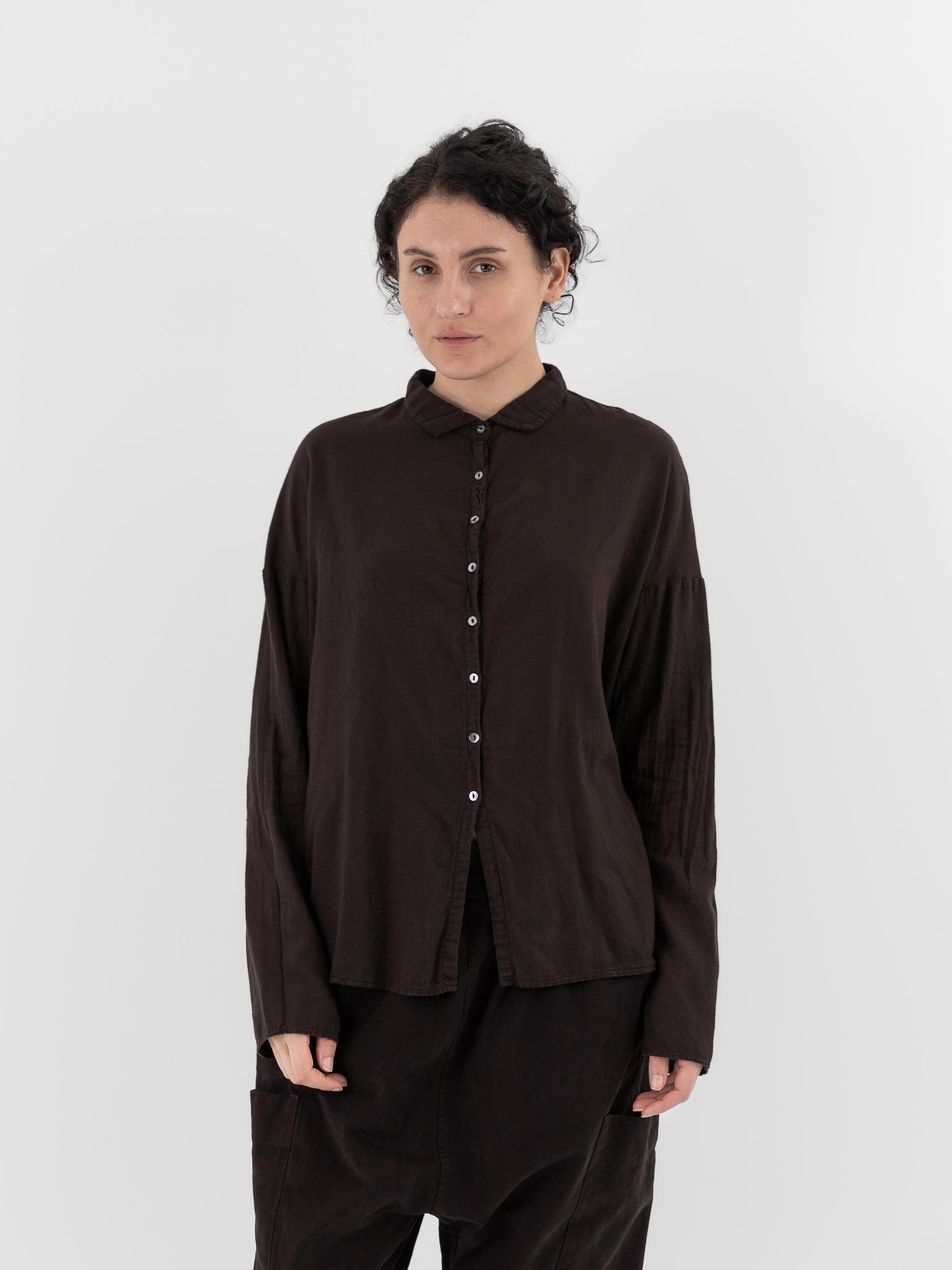 Album di Famiglia Short Collar Shirt LWC in Brown - ALBUM DI FAMIGLIA at Worthwhile - shop TOP
