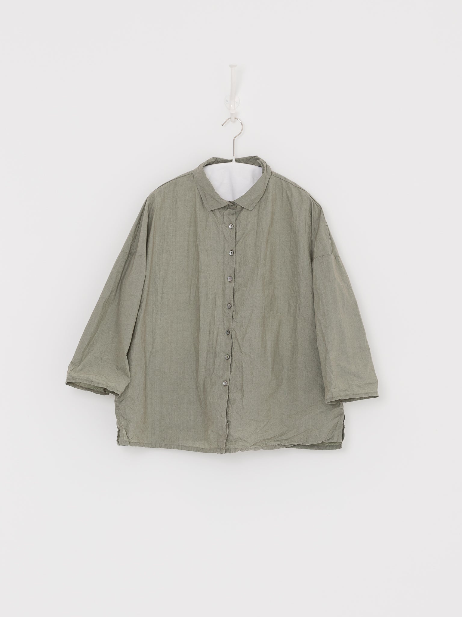 Album di Famiglia Short Collar Shirt in Sage TC - ALBUM DI FAMIGLIA at Worthwhile - shop TOP