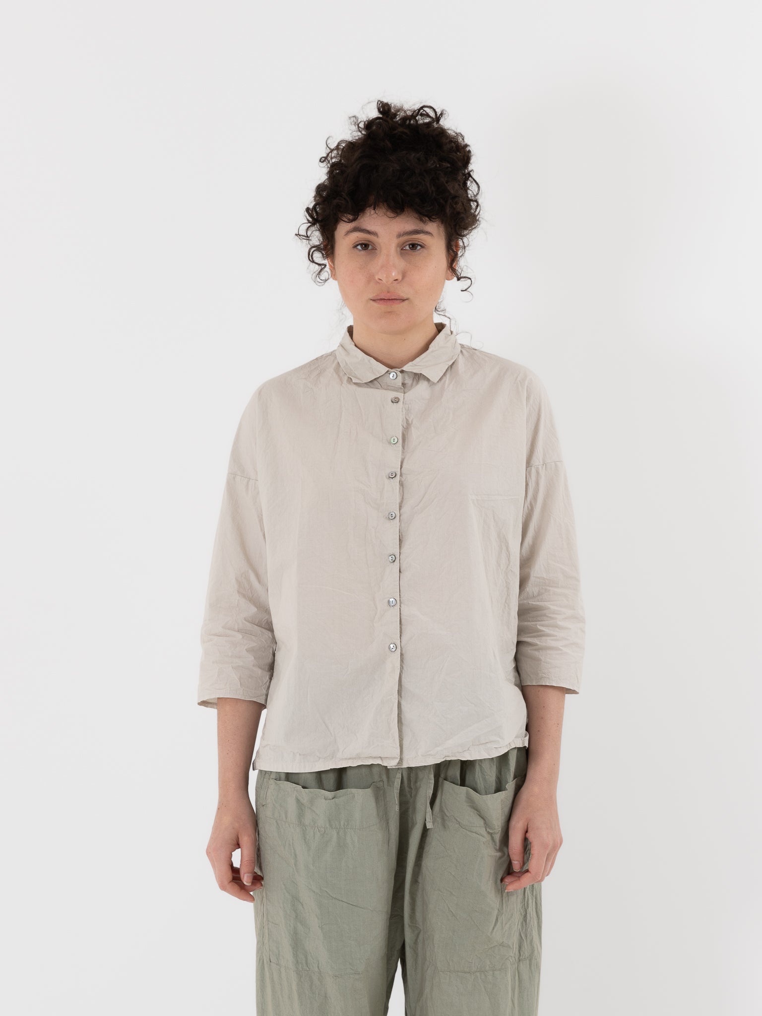 Album di Famiglia Short Collar Shirt in Pebble TC - ALBUM DI FAMIGLIA at Worthwhile - shop TOP