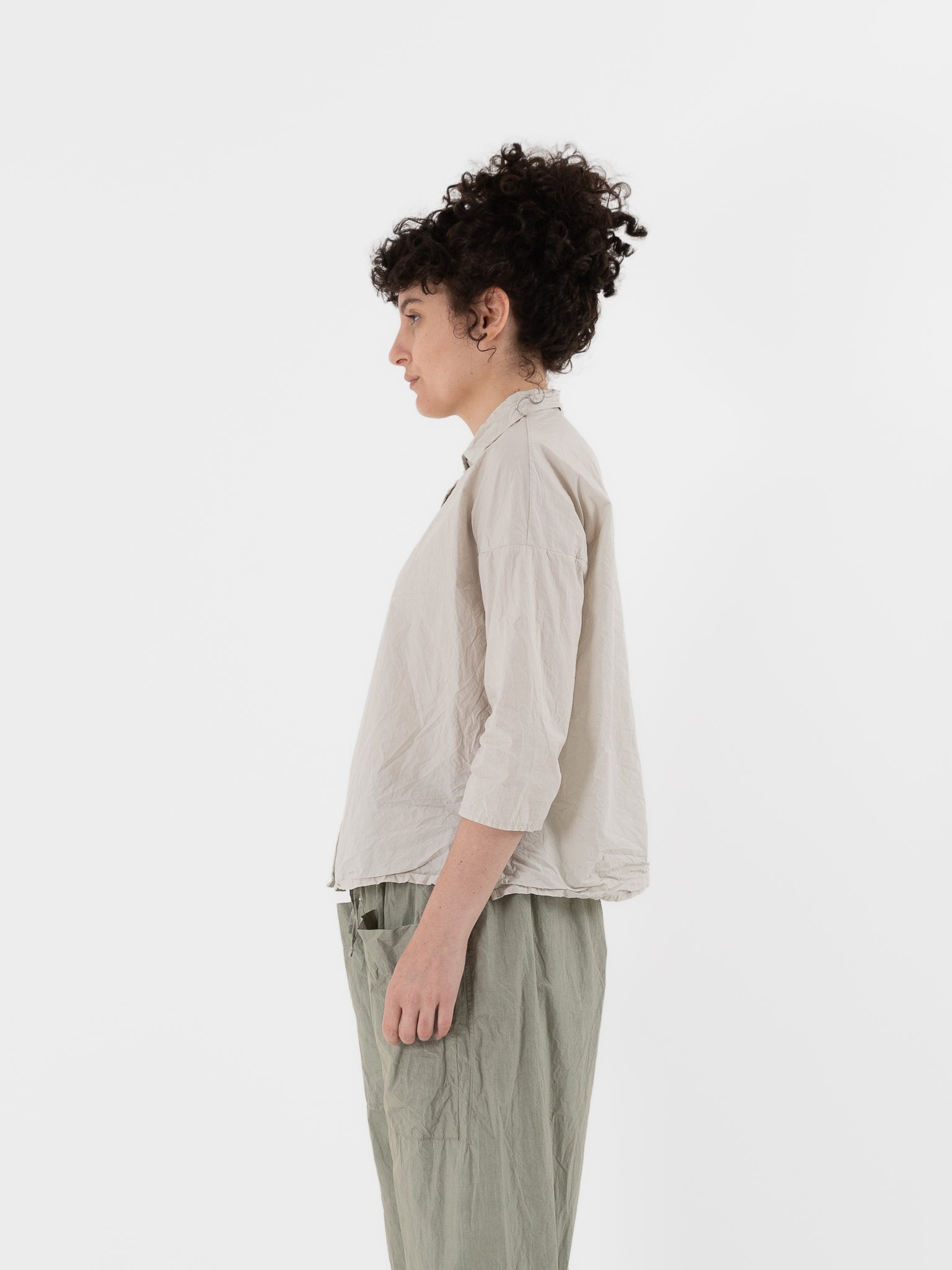Album di Famiglia Short Collar Shirt in Pebble TC - ALBUM DI FAMIGLIA at Worthwhile - shop TOP