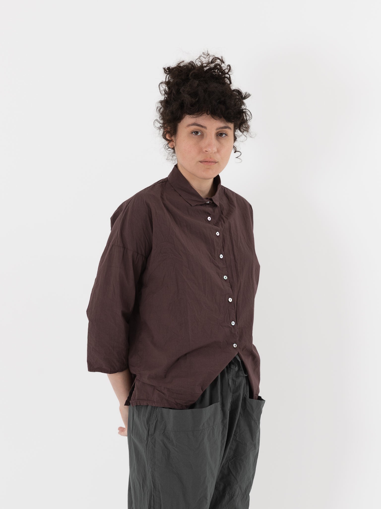 Album di Famiglia Short Collar Shirt in Grape TC - ALBUM DI FAMIGLIA at Worthwhile - shop TOP