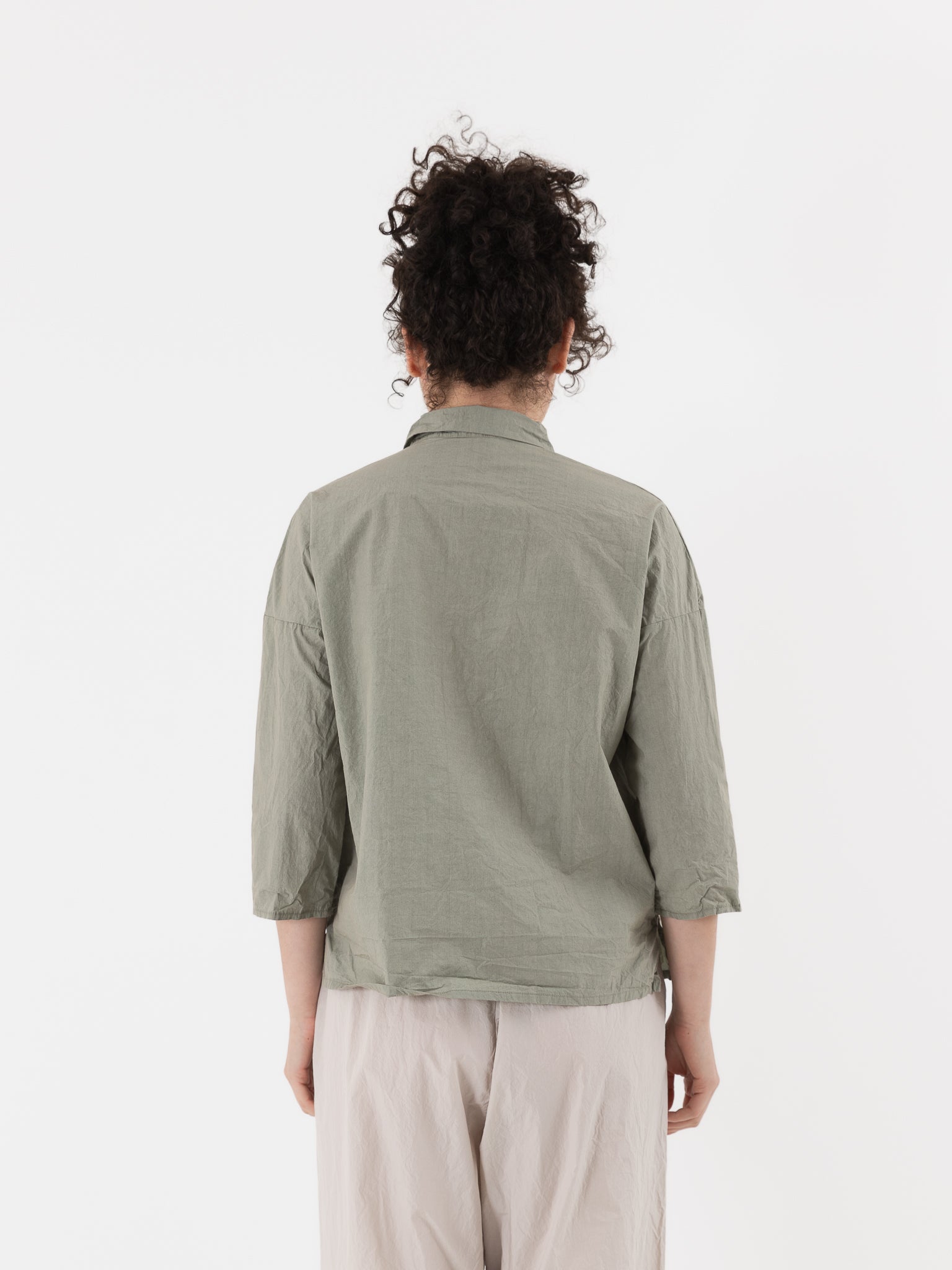 Album di Famiglia Short Collar Shirt in Sage TC - ALBUM DI FAMIGLIA at Worthwhile - shop TOP
