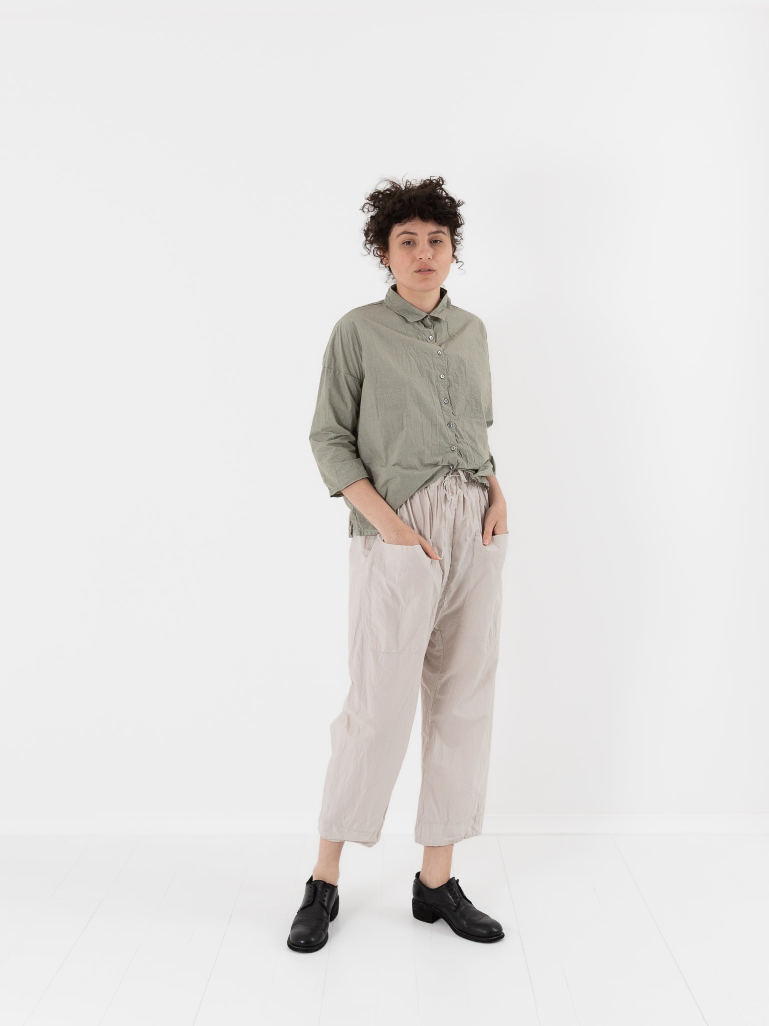 Album di Famiglia Short Collar Shirt in Sage TC - ALBUM DI FAMIGLIA at Worthwhile - shop TOP