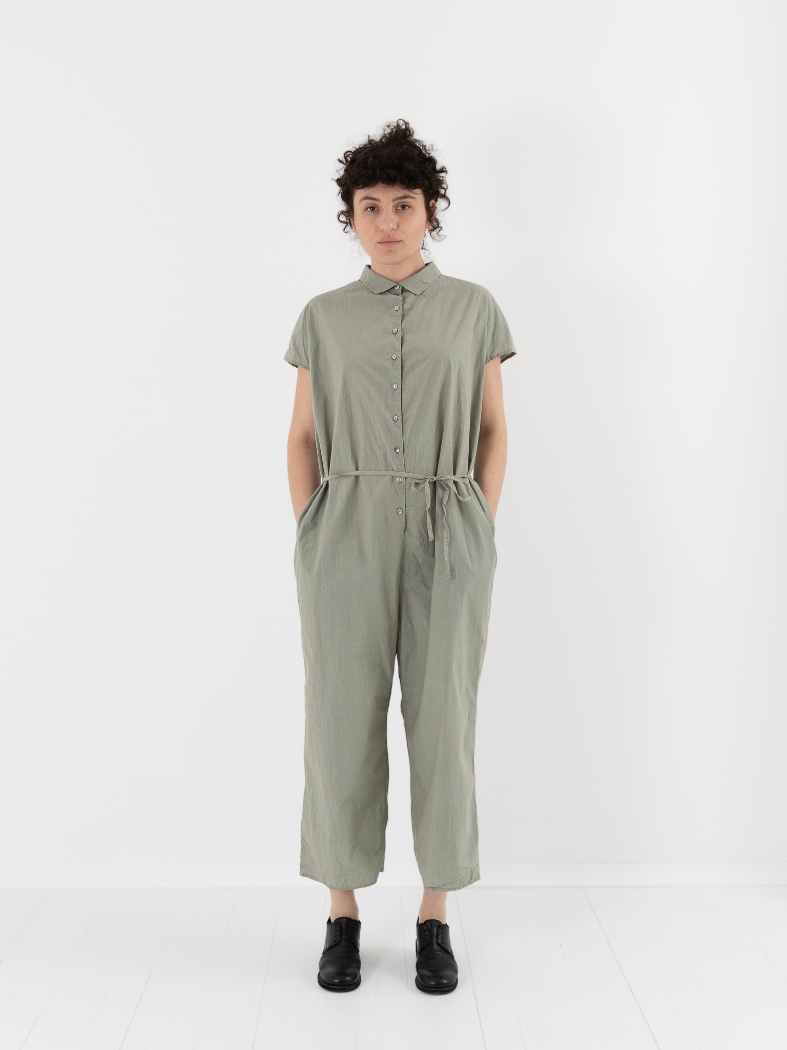 Album di Famiglia Collar Jumpsuit in Sage TC - ALBUM DI FAMIGLIA at Worthwhile - shop JUMPSUIT