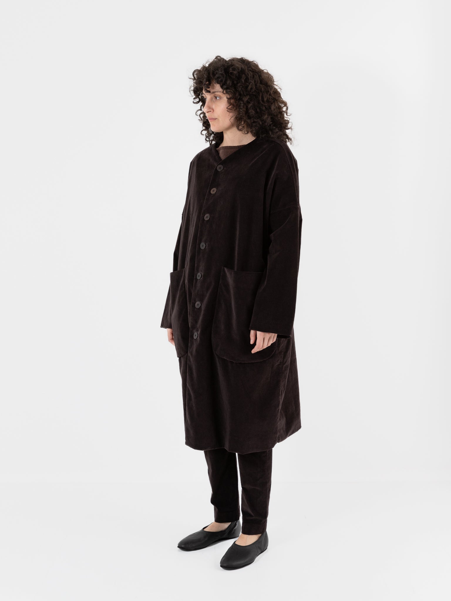 Album di Famiglia Velvet New Loose Coat in Chocolate at Worthwhile