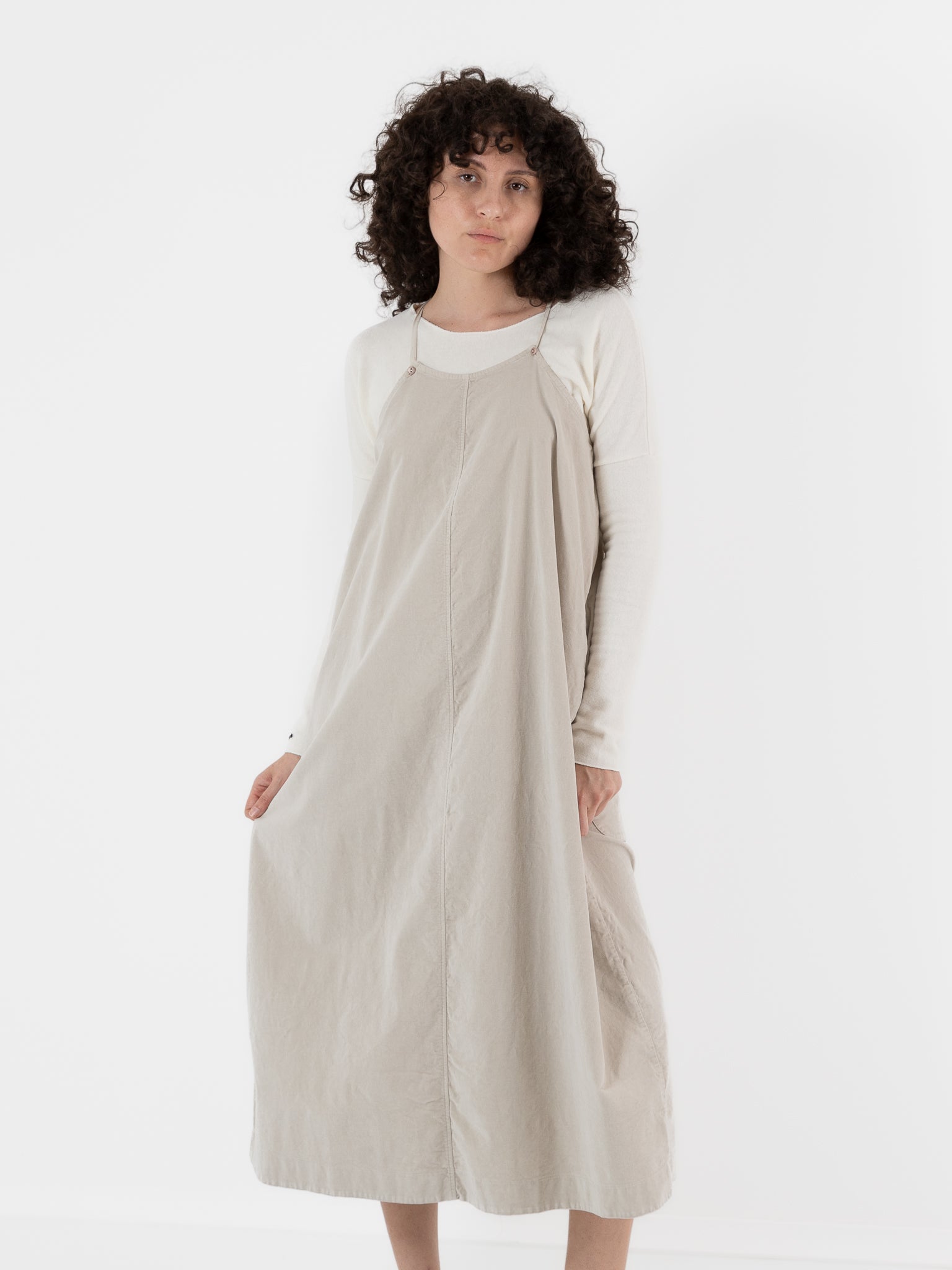 Album Di Famiglia Velvet Skirt Salopette in Oatmeal - ALBUM DI FAMIGLIA at Worthwhile - shop DRESS