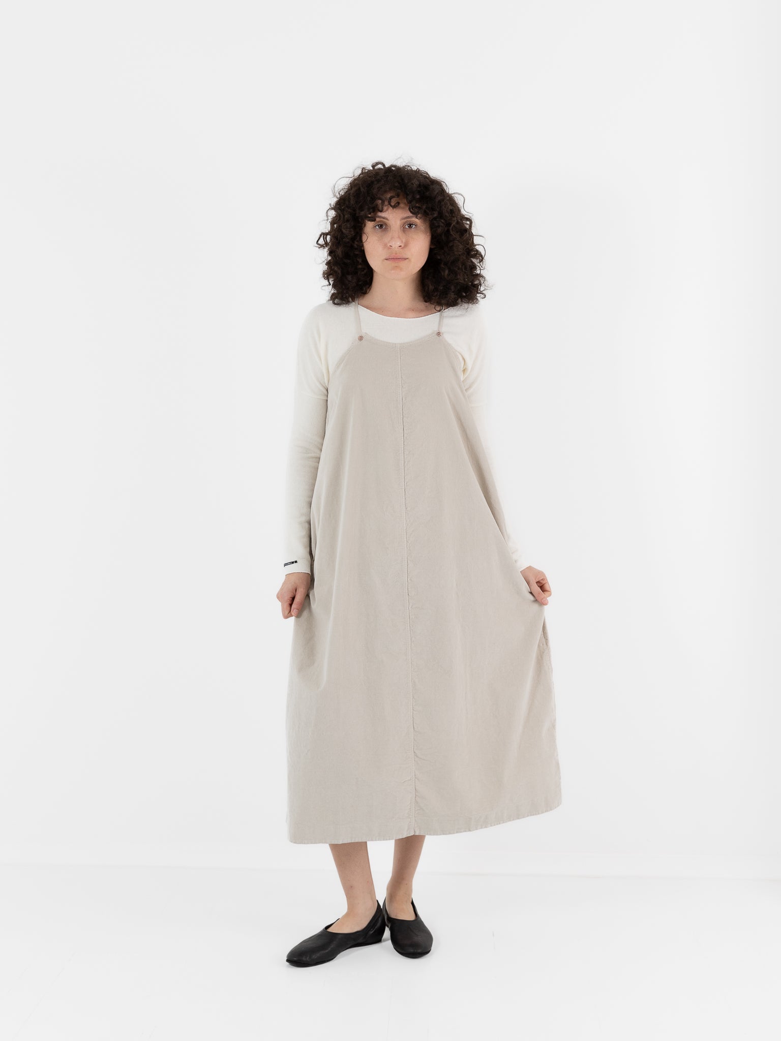 Album Di Famiglia Velvet Skirt Salopette in Oatmeal at Worthwhile