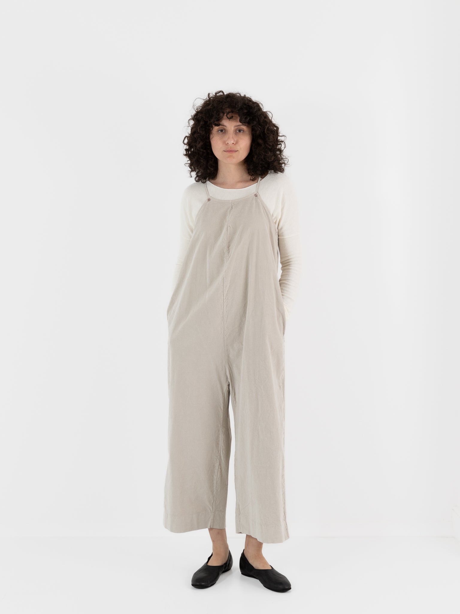 Album Di Famiglia Velvet Salopette in Oatmeal - ALBUM DI FAMIGLIA at Worthwhile - shop JUMPSUIT