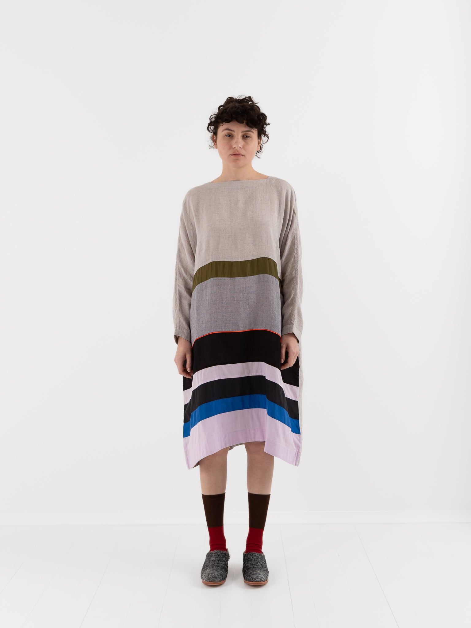 AODRESS Multi Stripe Patchwork Dress No. 10 in Pearl Grey - AODRESS at Worthwhile - shop DRESS