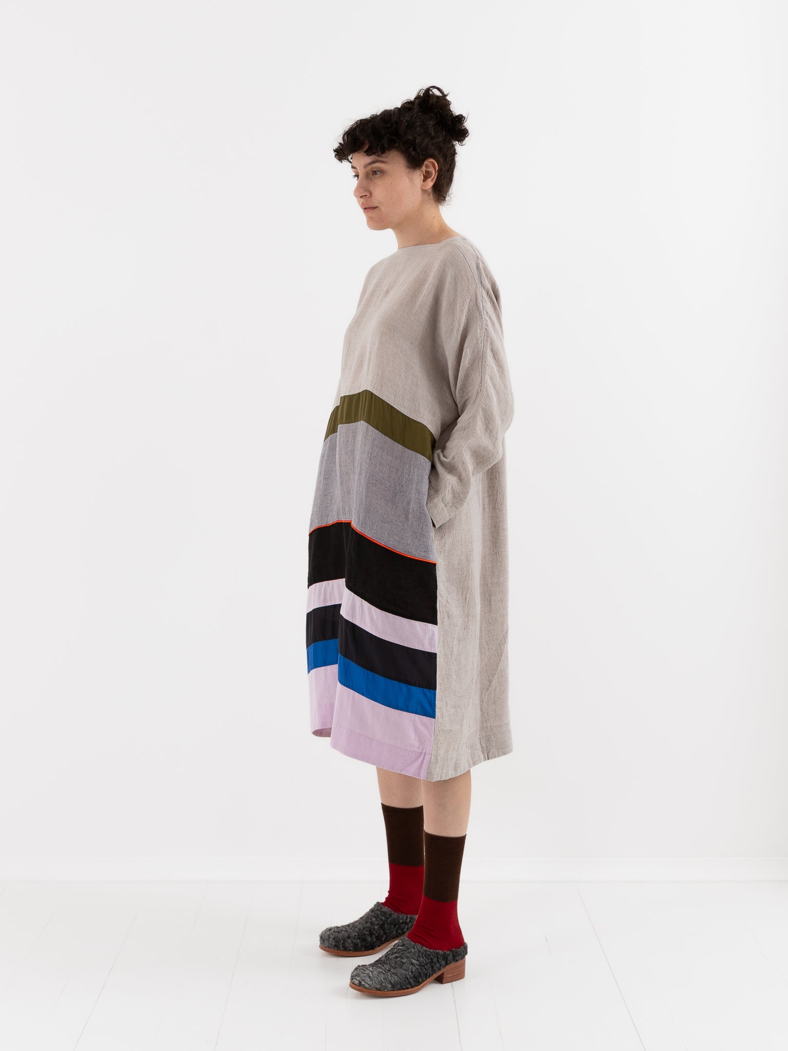 AODRESS Multi Stripe Patchwork Dress No. 10 in Pearl Grey - AODRESS at Worthwhile - shop DRESS
