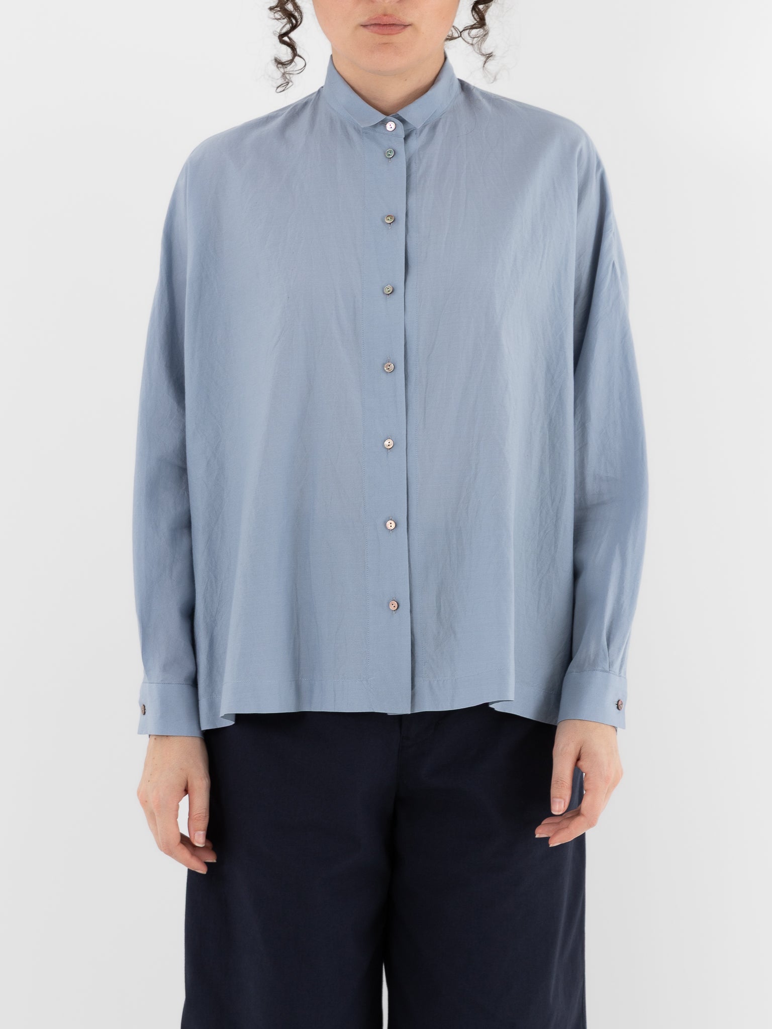 Arts & Science Granny Line Box Shirt in Vintage Saxe Blue - ARTS & SCIENCE at Worthwhile - shop TOP