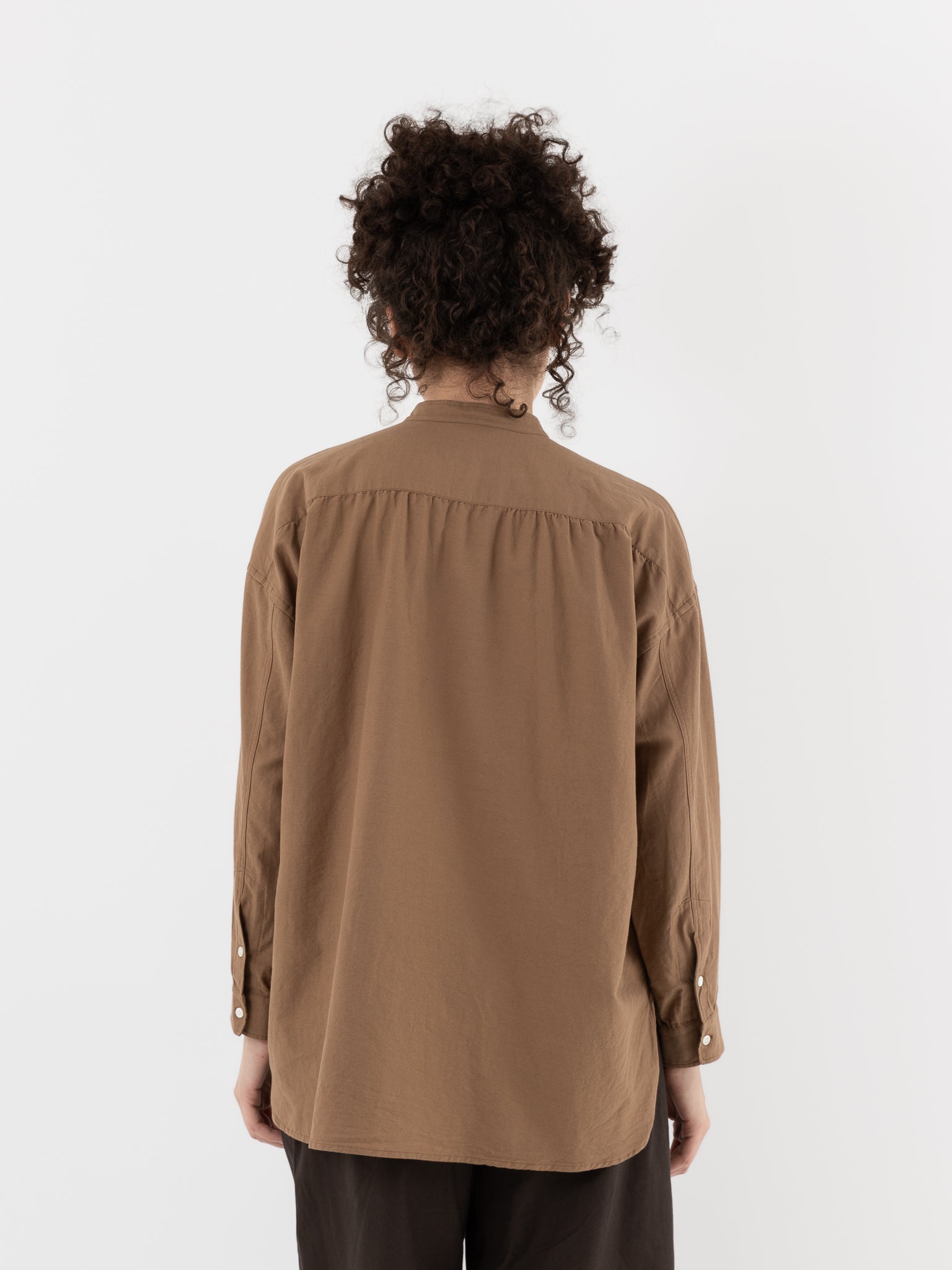 Arts & Science Band Collar Simple Shirt in Dark Mocha Beige - ARTS & SCIENCE at Worthwhile - shop TOP