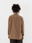 Arts & Science Band Collar Simple Shirt in Dark Mocha Beige - ARTS & SCIENCE at Worthwhile - shop TOP