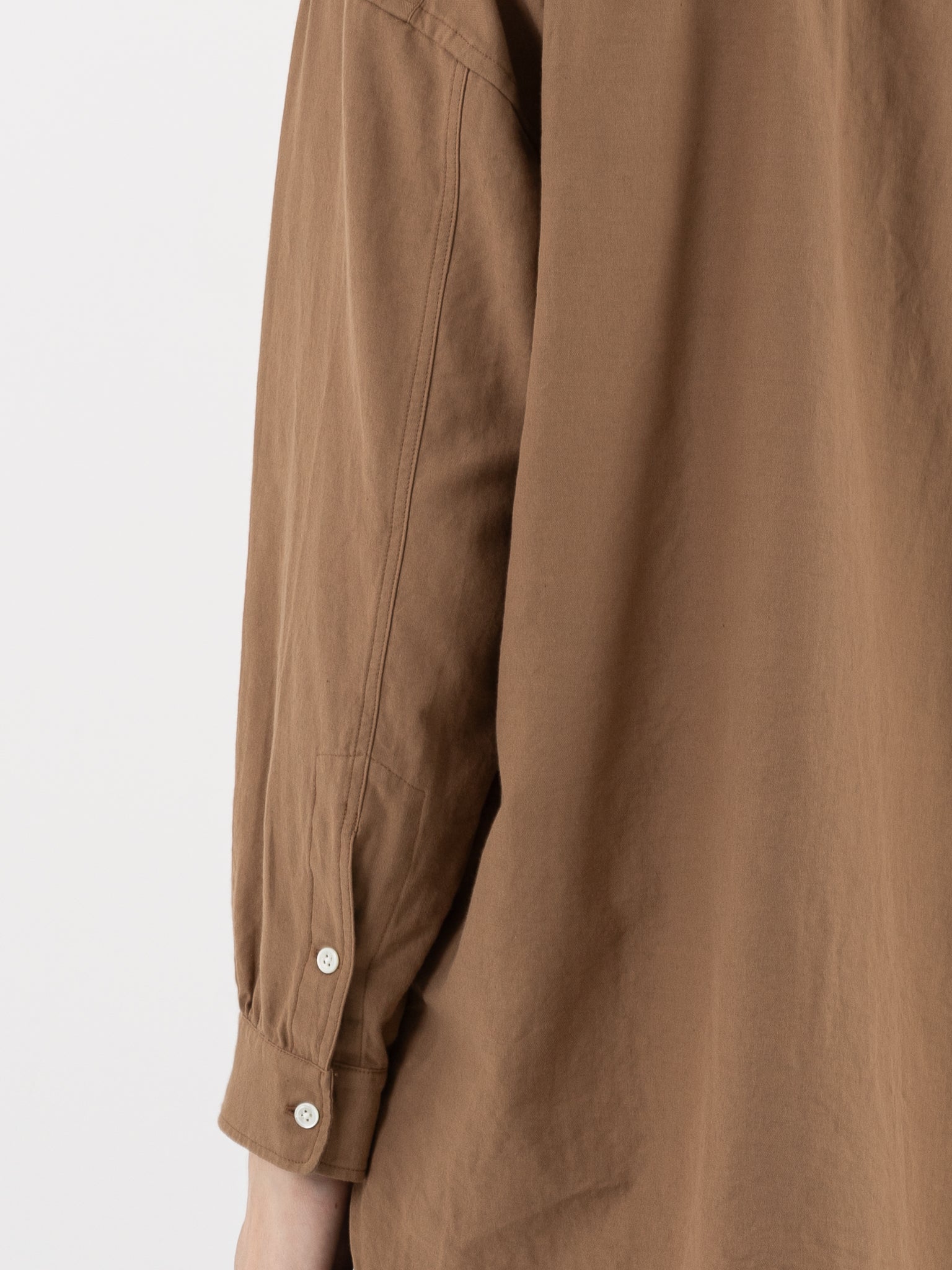 Arts & Science Band Collar Simple Shirt in Dark Mocha Beige - ARTS & SCIENCE at Worthwhile - shop TOP