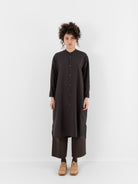 Arts & Science Front Open Night Shirt Long in Vintage Black - ARTS & SCIENCE at Worthwhile - shop TOP