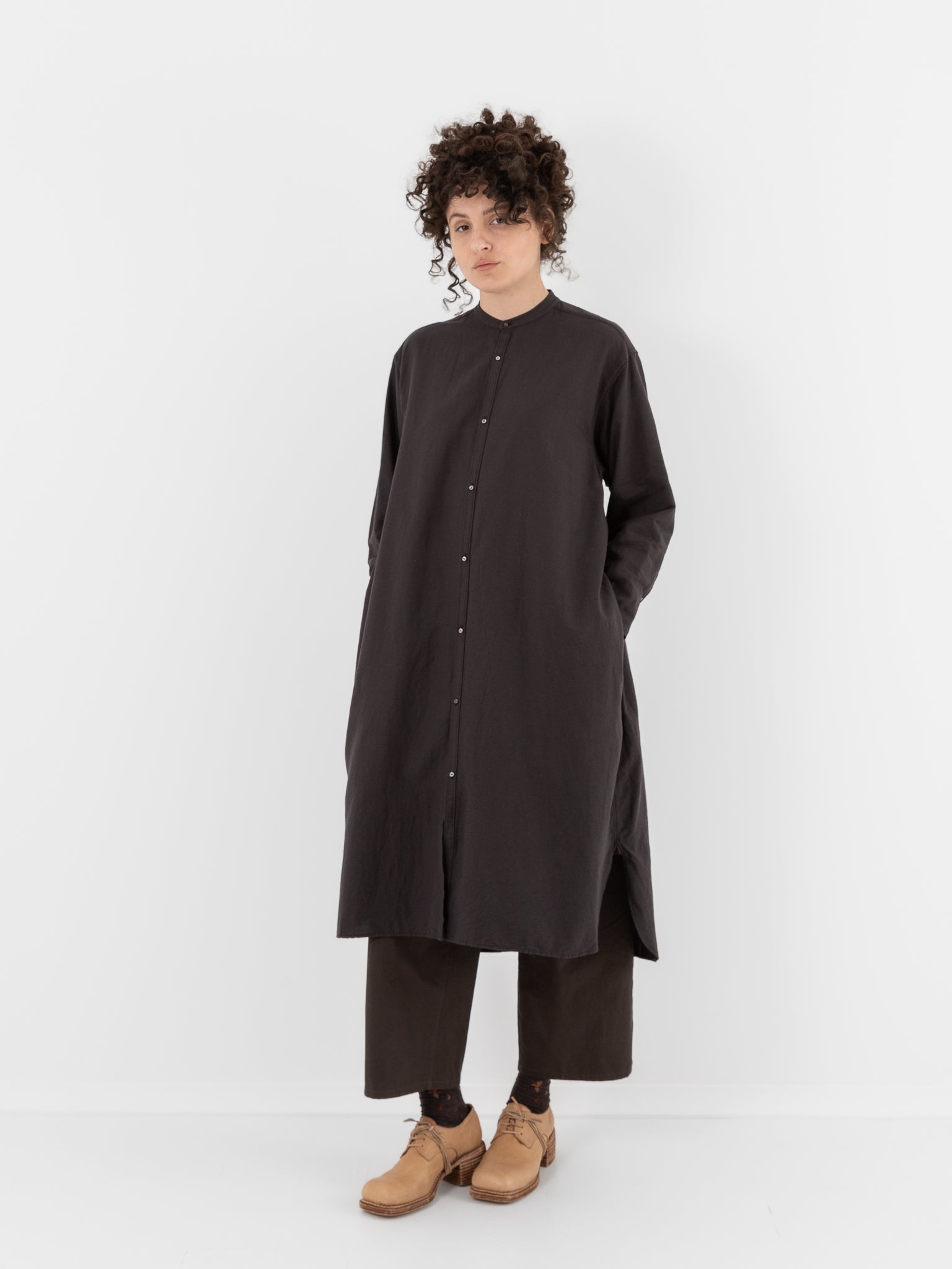 Arts & Science Front Open Night Shirt Long in Vintage Black - ARTS & SCIENCE at Worthwhile - shop TOP