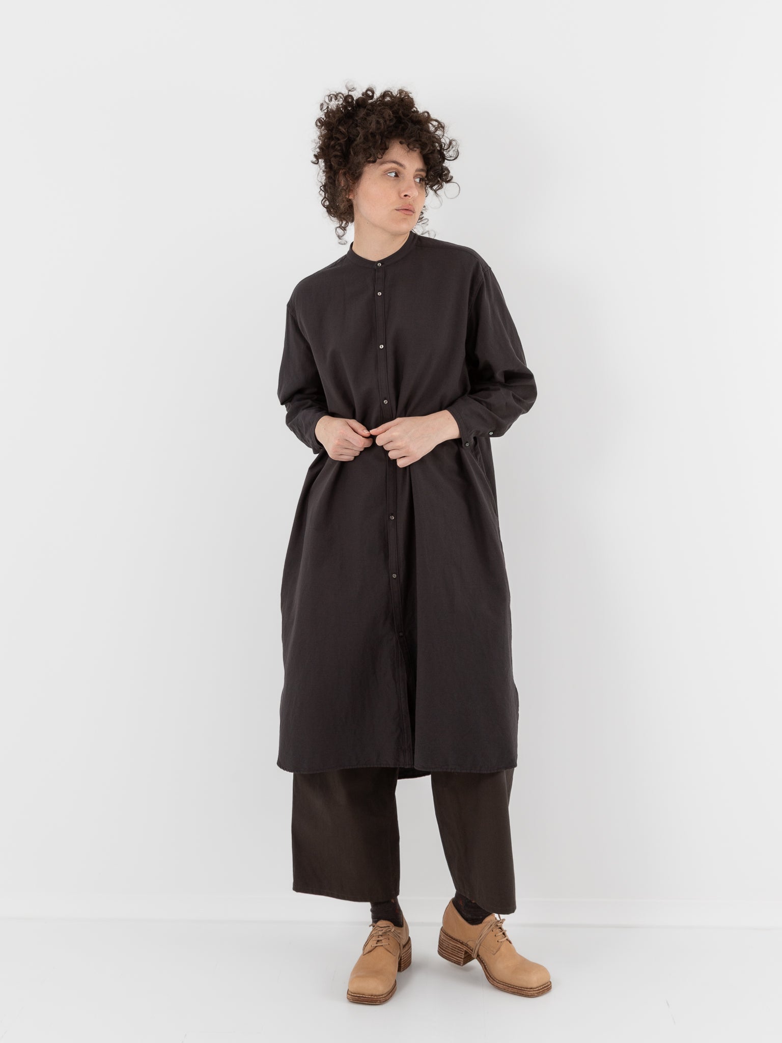 Arts & Science Front Open Night Shirt Long in Vintage Black - ARTS & SCIENCE at Worthwhile - shop TOP