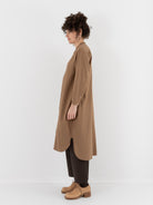 Arts & Science Front Open Night Shirt Long in Dark Mocha Beige - ARTS & SCIENCE at Worthwhile - shop TOP