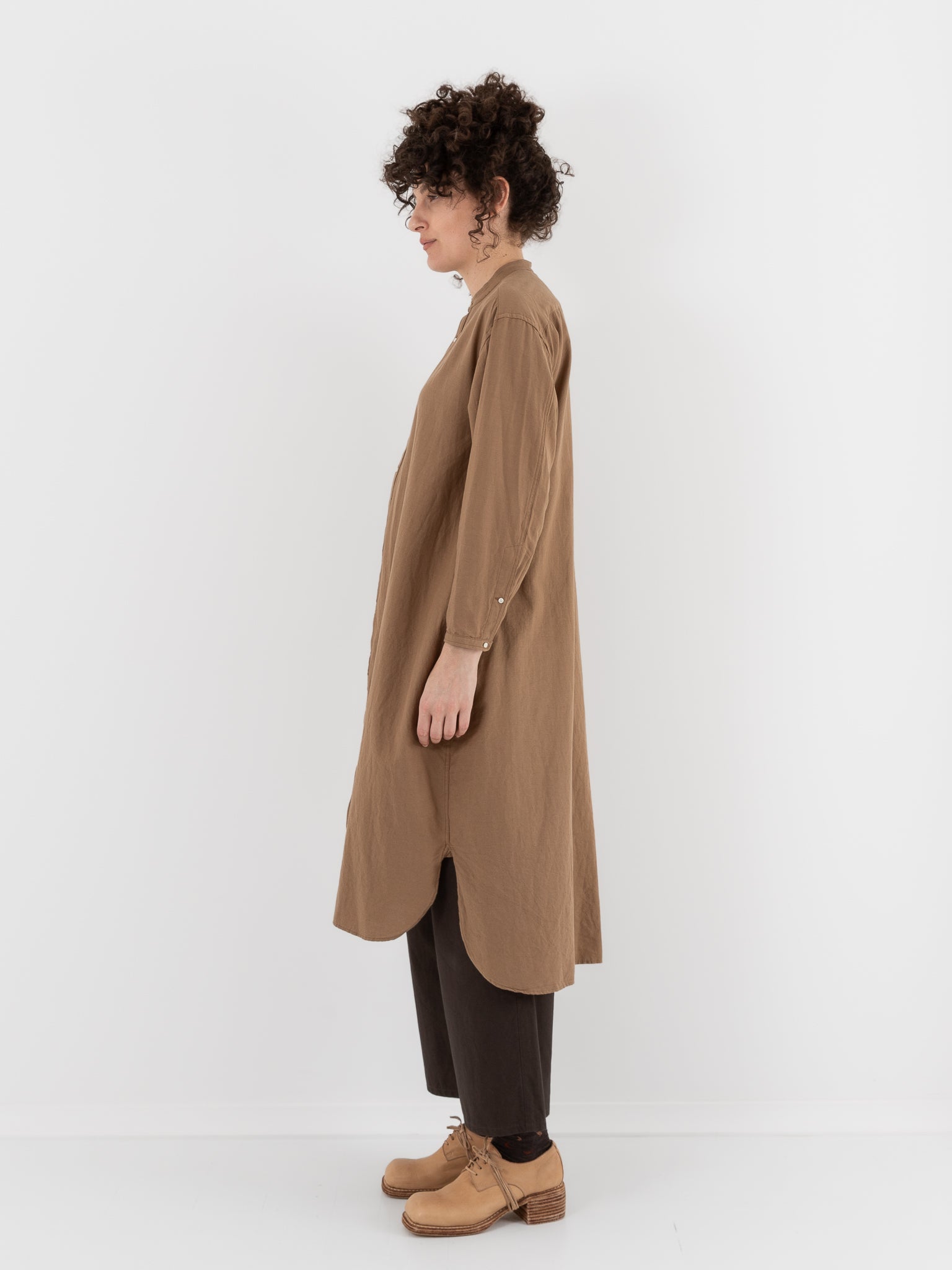 Arts & Science Front Open Night Shirt Long in Dark Mocha Beige - ARTS & SCIENCE at Worthwhile - shop TOP