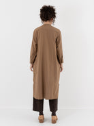 Arts & Science Front Open Night Shirt Long in Dark Mocha Beige - ARTS & SCIENCE at Worthwhile - shop TOP