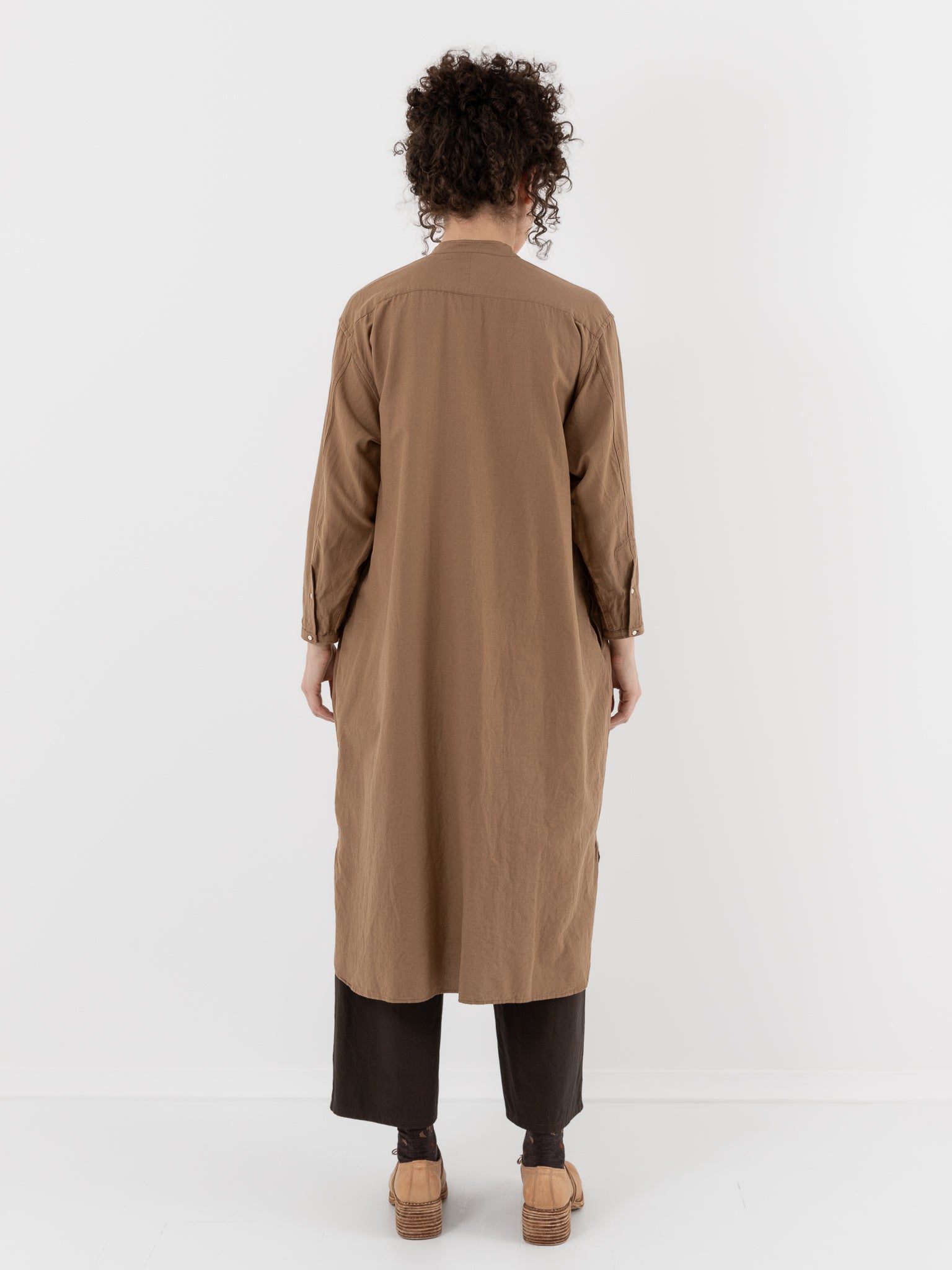 Arts & Science Front Open Night Shirt Long in Dark Mocha Beige - ARTS & SCIENCE at Worthwhile - shop TOP