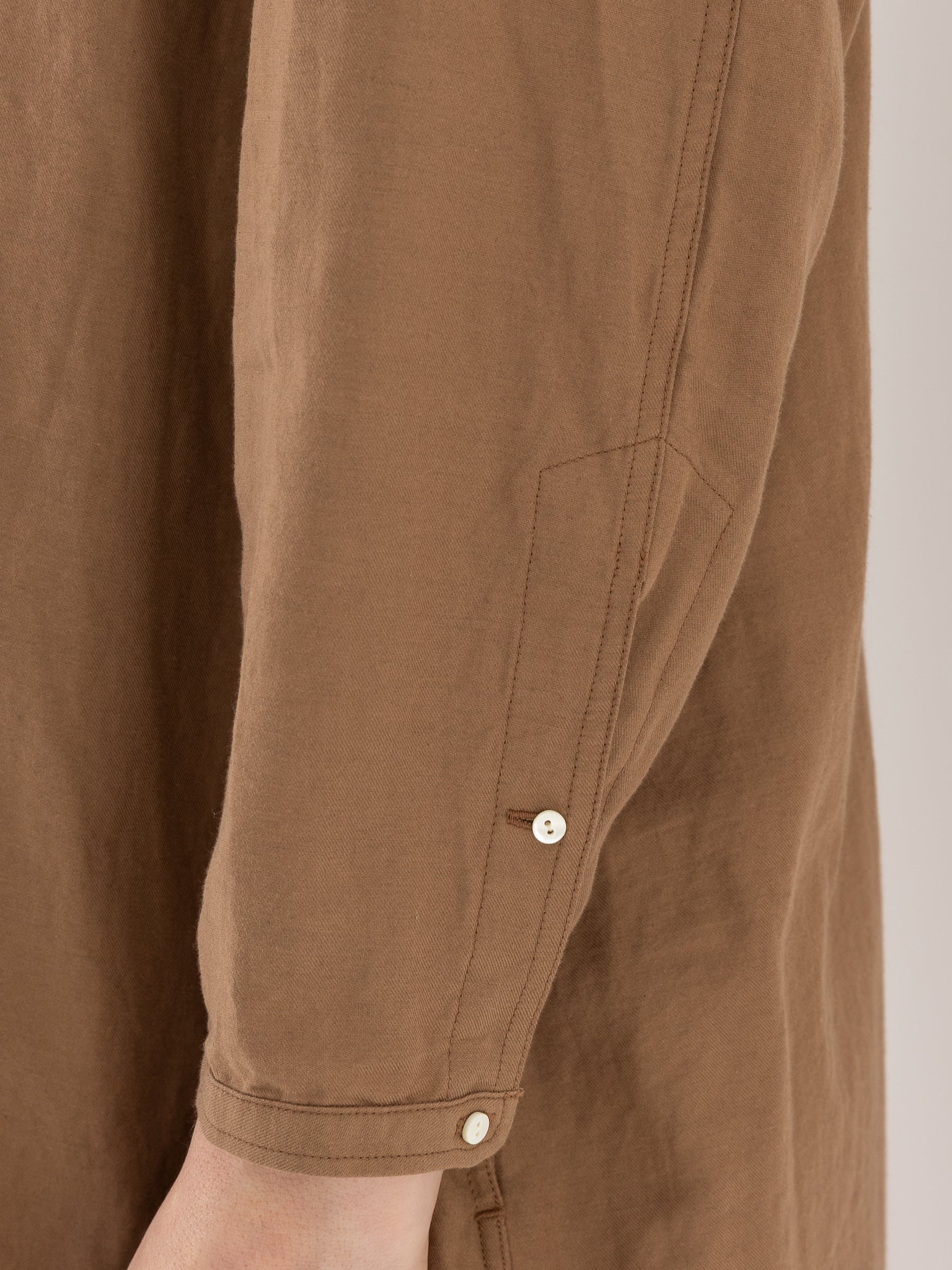 Arts & Science Front Open Night Shirt Long in Dark Mocha Beige - ARTS & SCIENCE at Worthwhile - shop TOP