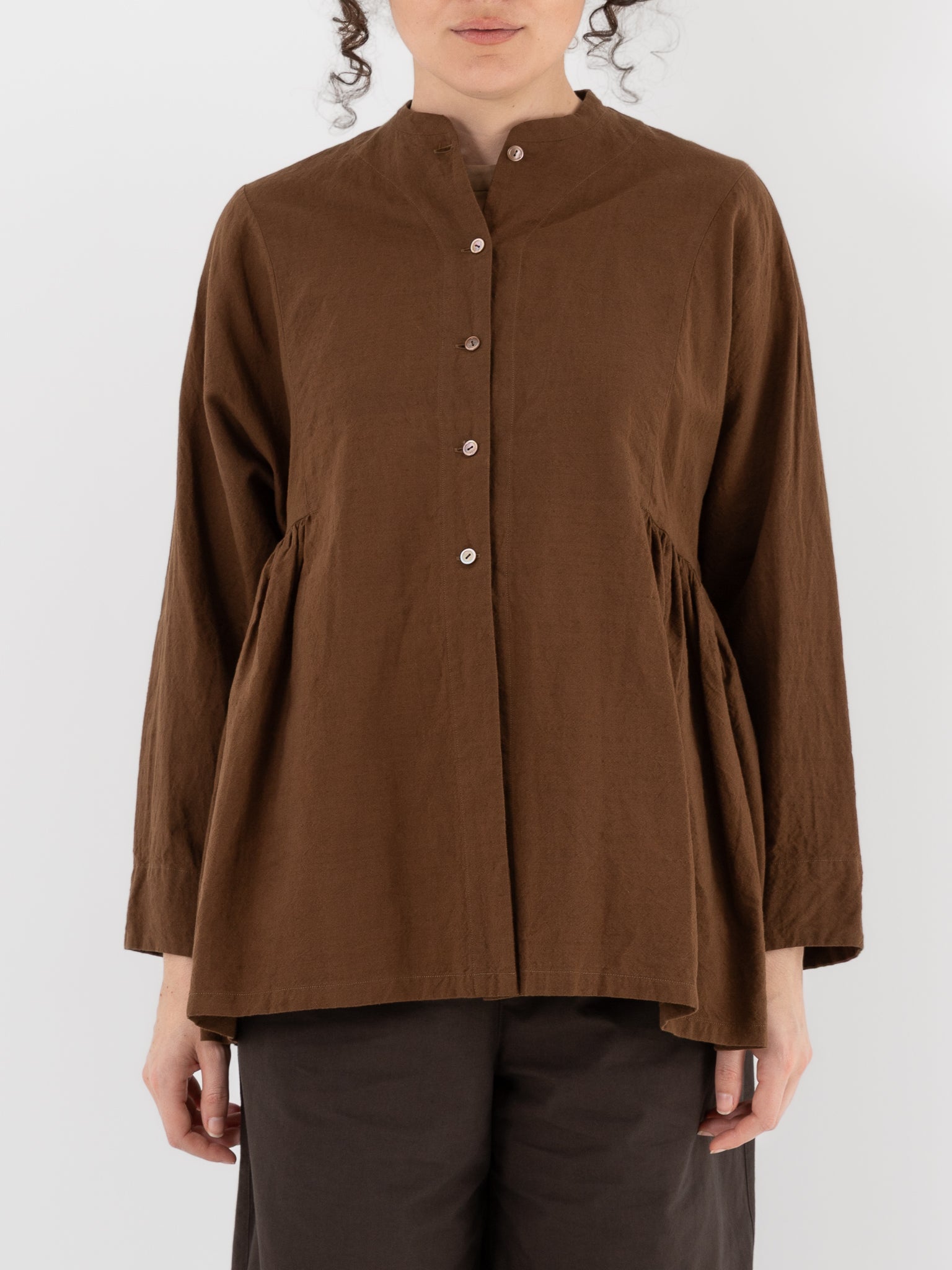 Arts & Science Side Gather Blouse in Light Brown - ARTS & SCIENCE at Worthwhile - shop TOP