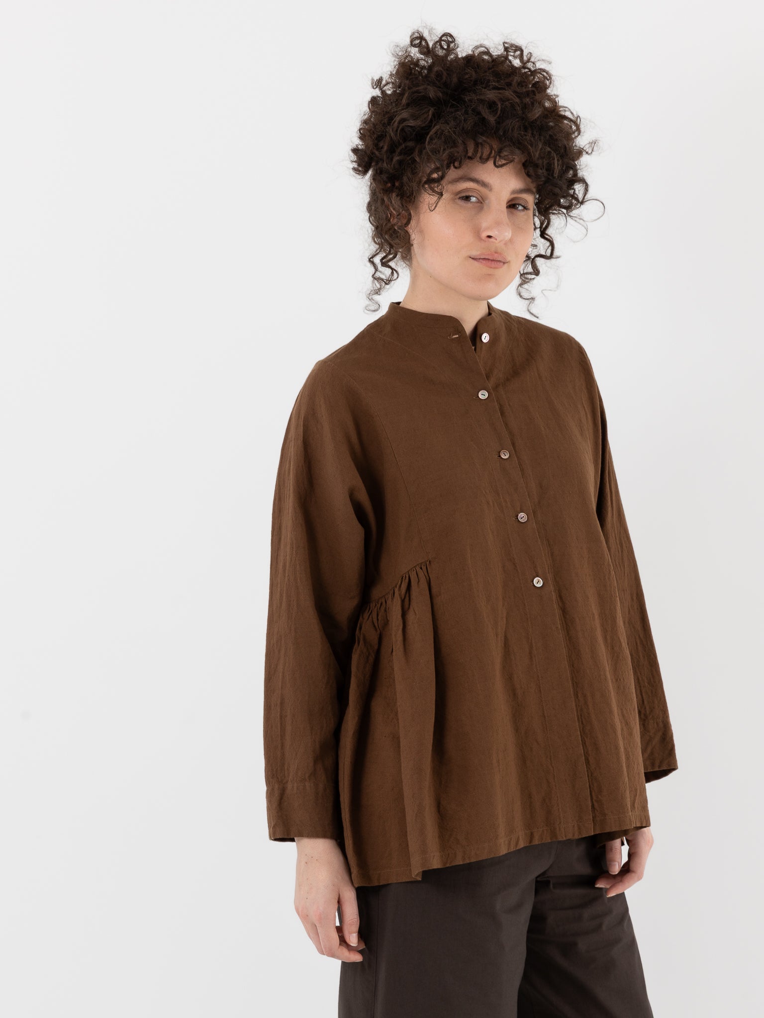 Arts & Science Side Gather Blouse in Light Brown - ARTS & SCIENCE at Worthwhile - shop TOP