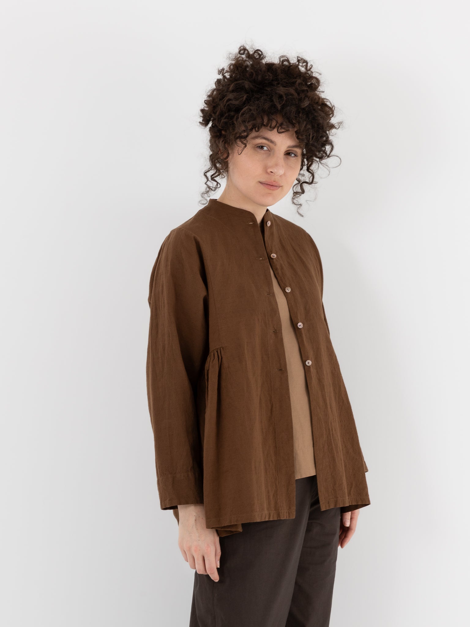 Arts & Science Side Gather Blouse in Light Brown - ARTS & SCIENCE at Worthwhile - shop TOP